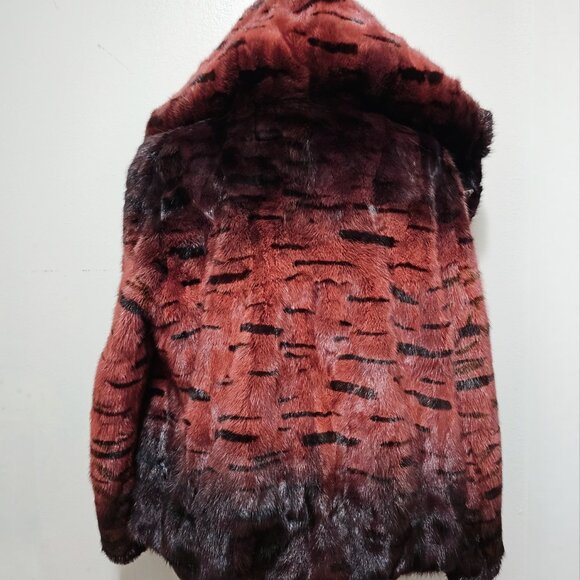 New Real Mink Fur Coat Blazer Jacket Mahogany Plum Copper Brown Wine Red Hooded - Picture 4 of 6